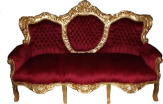 Casa Padrino Barock 3er Sofa King Bordeaux Rot / Gold Mod2 - Wohnzimmer Couch Möbel Lounge