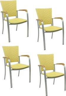 4x KONWAY® ARUBA Stapelsessel Honig Premium Polyrattan Garten Sessel Stuhl Set