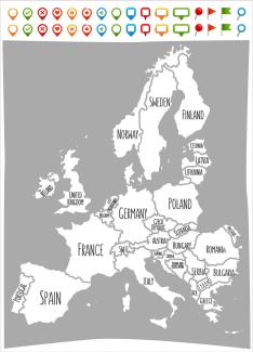 Plage Deko Wandaufkleber - Karte von Europa, Vinyl, Colorful, 68 x 0.1 x 47,7 cm
