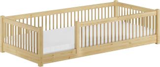 Kinderbett niedriges Bodenbett Kiefer natur 90x200 Kleinkinder Laufstall ähnlich Rollrost und Matratze inkl.