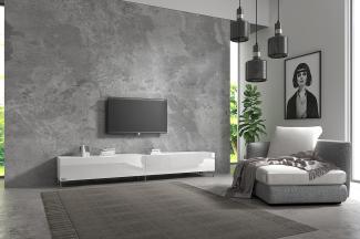 Wuun® TV-Board Lowboard Wohnwand TV-Bank Somero / 200cm (2 x 100cm) / Weiß-Hochglanz/Vita Chrom