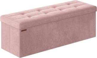 SONGMICS Sitzhocker mit Stauraum, klappbare Sitzbank, 38 x 110 x 38 cm Fußbank, Aufbewahrungsbox, bis 300 kg belastbar, für Wohnzimmer Schlafzimmer Flur, pastellrosa LSF277R01