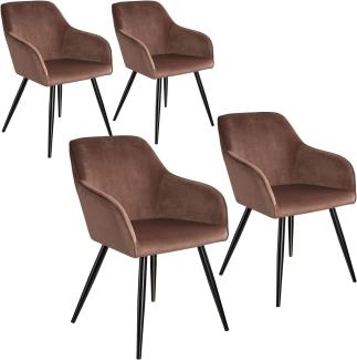 4er Set Stuhl Marilyn Samtoptik, schwarze Stuhlbeine - braun/schwarz