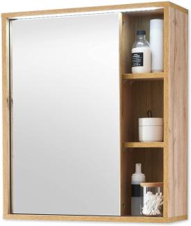 Stella Trading Spiegelschrank Bad mit LED-Beleuchtung in Wotan Eiche Optik - Badezimmerspiegel Schrank mit viel Stauraum - 60 x 70 x 20 cm (B/H/T)