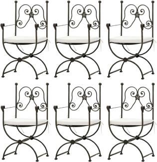 Casa Padrino Luxus Jugendstil Gartenstuhl Set mit Armlehnen und Sitzkissen Braun / Weiß 60 x 44 x H. 97 cm - Handgeschmiedete Esszimmer Stühle - Esszimmer Garten Terrassen Möbel