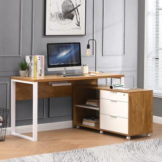 B&D home Schreibtisch Set IDA | 2-teiliges Set mit Bürotisch Rollcontainer für Büro, Jugendzimmer | modern | 140 cm, Wildeiche Optik