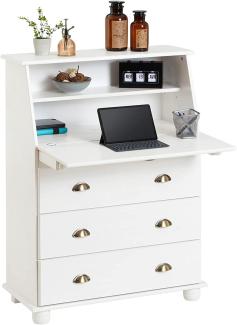IDIMEX Sekretär Gomes aus massiver Kiefer weiß, schöner Bürotisch mit Klappe, praktischer Arbeitstisch mit 2 Fächer und 3 Schubladen