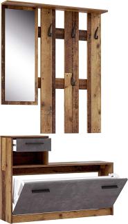 FORTE Foxi Kompaktgarderobe inklusive Spiegel, Holzwerkstoff, Old Wood Vintage Dekor, 97. 5 x 25 x 180 cm