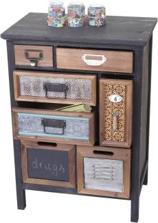 Apotheker-Schrank HWC-A43, Kommode, Tanne Holz massiv Vintage Patchwork 78x55x35cm