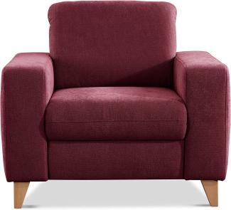 CAVADORE Sessel Lotta / Skandinavischer Polstersessel mit Federkern und Holzfüßen / 98 x 88 x 88 / Webstoff, Rot