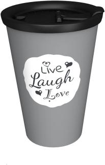 Ornamin 1210 + 1214 Coffee to go Becher mit auslaufsicherem Deckel 400 ml Live, Laugh, Love grau