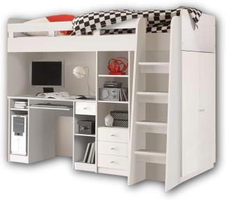 Bega Hochbett Unit 90x200 cm weiß inklusive Kleiderschrank, Regal und Schreibtisch