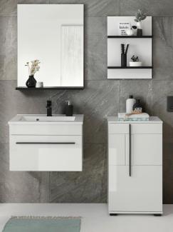 Badmöbel Set 5-teilig Design-D mit Waschbecken in Hochglanz weiß 115 x 200 cm, mit Waschbecken