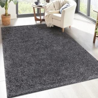 carpet city Shaggy Hochflor Teppich - 160x230 cm - Anthrazit - Langflor Wohnzimmerteppich - Einfarbig Uni Modern - Flauschig-Weiche Teppiche Schlafzimmer Deko