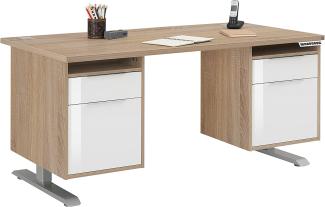 Schreibtisch "5519" aus Spanplatte / Metall in Metall platingrau - Sonoma-Eiche mit 2 Schubladen und 2 Türen. Abmessungen (BxHxT) 175x120x80 cm