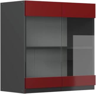 Vicco Glashängeschrank Küchenschrank Küchenmöbel R-Line J-Shape 60 cm modern (Anthrazit-Rot)