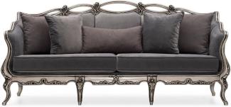 Casa Padrino Luxus Barock Wohnzimmer Sofa Grau / Silber - Handgefertigtes Barockstil Sofa mit dekorativen Kissen - Luxus Wohnzimmer Möbel im Barockstil - Barock Möbel - Edel & Prunkvoll