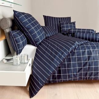 Janine Wendebettwäsche Karo Streifen modern classic | Bettbezug einzeln 135x200 cm | nachtschattenblau