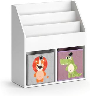 Vicco 'LUIGI' Kinderregal, weiß, mit 3 Fächern für Bücher und 2 Fächern für Faltboxeninkl. 2 Faltboxen (Löwe + Bär / Krokodil + Robbe)