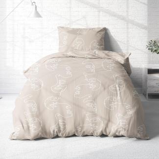 Träumschön Renforce‚ Bettwäsche Silhouette ONELINE creme sand in der Standartgröße 135 x 200 cm mit einem 80 x 80 cm Kissenbezug