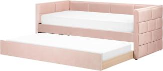 Tagesbett ausziehbar Samtstoff pastellrosa Lattenrost 90 x 200 cm CHAVONNE