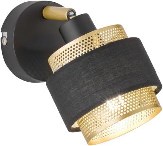 Wandlampe, Stahl Textil, schwarz gold, verstellbar, L 10 cm