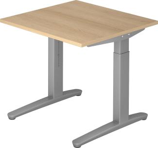 bümö® Design Schreibtisch XB-Serie höhenverstellbar, Tischplatte 80 x 80 cm in Eiche, Gestell in silber