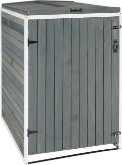 XL 1er-/2er-Mülltonnenverkleidung HWC-H74, Mülltonnenbox, erweiterbar 126x80x98cm Holz MVG ~ grau-weiß