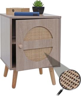 Nachttisch HWC-M35, Kaffeetisch Beistelltisch, Staufächer, Kubu Rattan Holz Melamin, Eiche-Optik 56x40x40cm