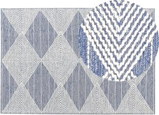 Teppich Wolle beige blau 140 x 200 cm geometrisches Muster Kurzflor DATCA
