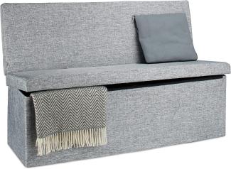 Relaxdays Faltbarer Sitzhocker mit Lehne XL HBT 73 x 114 x 38 cm stabiler Sitzcube als Fußablage Sitzbank und Sitzwürfel aus Leinen als Aufbewahrungsbox mit Stauraum mit Deckel für Wohnraum, grau