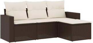 vidaXL 4-tlg. Garten-Sofagarnitur mit Kissen Braun Poly Rattan