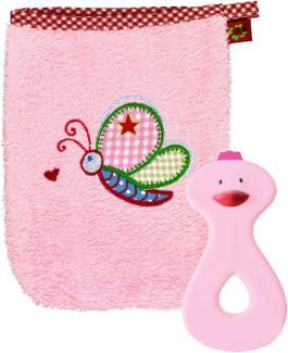Geschenkset Waschhandschuh und Beißring rosa BabyGlück