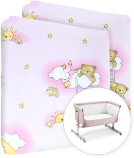 Baby Comfort Spannbetttuch für Kinderbett, 100 % Baumwolle, passend für 90 x 55 cm, Rosa, 2 Stück