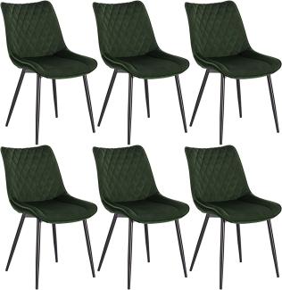 WOLTU® Esszimmerstühle BH209dgn-6 6er Set Küchenstuhl Polsterstuhl Wohnzimmerstuhl Sessel mit Rückenlehne, Sitzfläche aus Samt, Metallbeine, Dunkelgrün