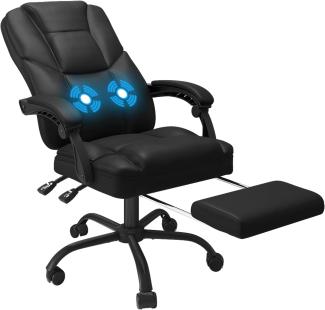 JUMMICO Chefsessel mit Massagefunktion, Bürostuhl mit Fußstütze, Hochlehner 135° Computerstühle, Bürostühle mit 360°-Drehrollen für Zuhause, Schwarz