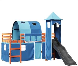 Kinderhochbett mit Turm Blau 80x200 cm Massivholz Kiefer 3309153