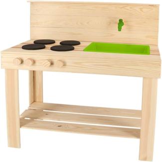 Rivanto® Kinder Matschküche aus FSC-Holz, Größe M, Spielzeug Küche mit Kochfeld & echtem Wasserhahn und Waschbecken, 78,0x43,5x88cm