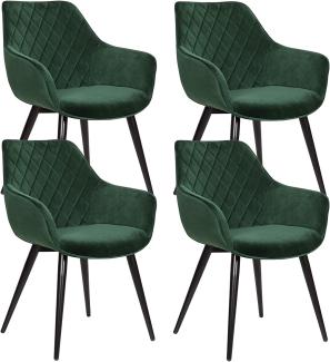 WOLTU Esszimmerstühle BH153gn-4 4er Set Küchenstühle Wohnzimmerstuhl Polsterstuhl Design Stuhl mit Armlehne Grün Gestell aus Stahl Samt