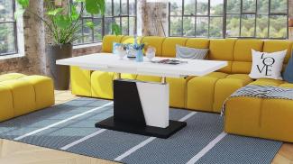 Design Couchtisch Tisch Grand Noir Weiß matt/Schwarz matt stufenlos höhenverstellbar ausziehbar 120 bis 180cm Esstisch