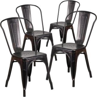 Flash Furniture Stapelbare Stühle für den Innen-und Außenbereich, aus Metall, 4 Stück, Legierter Stahl Kunststoff, Schwarz-antik-Gold, 4 Pack