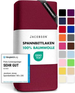 Jacobson Jersey Spannbettlaken Spannbetttuch Baumwolle Bettlaken (140x200-160x220 cm, Bordeaux)