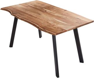 SAM Esszimmertisch 140x80 cm Laxmi, echte Baumkante, naturfarben, massiver Esstisch aus Akazienholz, Baumkantentisch mit Vier Metallbeinen Schwarz
