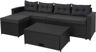 Poly-Rattan Garnitur HWC-J34, Balkon-/Garten-/Lounge-Set Sitzgruppe Sofa, Staufach ~ schwarz, Kissen dunkelgrau