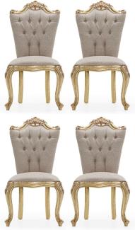 Casa Padrino Luxus Barock Esszimmer Stuhl 4er Set Grau / Gold - Prunkvolle Barockstil Küchen Stühle - Luxus Esszimmer Möbel im Barockstil - Barock Esszimmer Möbel - Barockstil Möbel