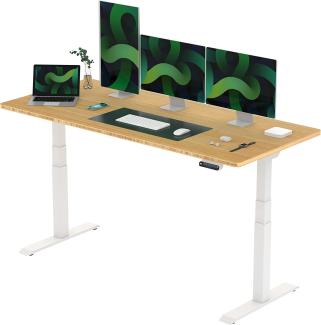 Flexispot E6 Elektrisch höhenverstellbarer Schreibtisch 180x80cm | Ergonomischer Steh-Sitz Tisch mit Memory Funktion | Beugt Rückenschmerzen vor & Macht produktiver (Bambus, Gestell Weiß)