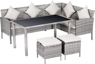Outsunny 5-tlg. Gartenmöbel Set, Rattan Sitzgruppe mit Fußhocker, Metall, Grau, 134 x 60 x 75 cm