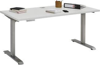 Schreibtisch "5503" aus Metall / Spanplatte in Roheisen natur lackiert - platingrau. Abmessungen (BxHxT) 155x120x73 cm