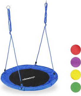 Relaxdays Unisex – Erwachsene, blau Nestschaukel, rund, für Kinder & Erwachsene, verstellbar, Ø 90 cm, Garten Tellerschaukel, bis 100 kg, H x D: ca. 5 x 90 cm