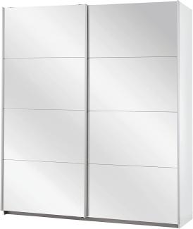 Rauch Möbel Caracas Schrank Schwebetürenschrank Weiß mit Spiegelfront 2-türig inkl. Zubehörpaket Premium 6 Einlegeböden, 2 Kleiderstangen, 1 Hakenleiste, Türdämpfer-Set, BxHxT 181x210x62 cm